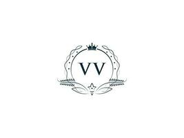 Initial Vv Logo Letter Design, Minimal Royal Crown Vv v v Feminine Logo Symbol vector