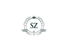 Minimalist Letter Sz Logo Icon, Monogram SZ Royal Crown Logo Template vector