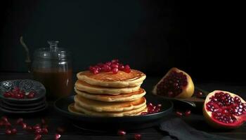 tasty gutabs hotcakes with meat and pomegranate, generate ai photo