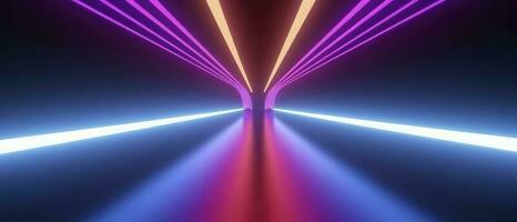 3d rendering, rounded pink blue neon lines, glowing in the dark. Abstract minimalist geometric background. Ultraviolet spectrum. Cyber space. Futuristic wallpaper, generate ai photo