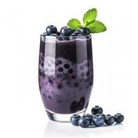 Tasty blueberry smoothie in glass isolated on white background, generate ai photo