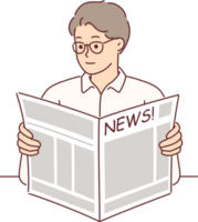 Man holds newspaper reading news about latest business events and political changes or articles png