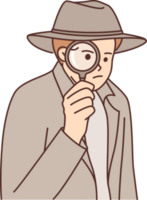 Man detective use magnifying glass to investigate crime scene or looking for necessary information png