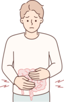 hombre pone manos en estómago sensación dolor en intestinal debido a desnutrición o rápido comida envenenamiento png