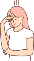 Upset woman covering face with hand in need of psychological support due to stress png