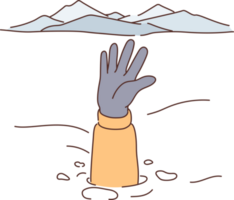 Person caught in avalanche stretches out hand and snowdrift to signal for help and attract rescuers png