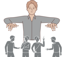 Man puppeteer manipulates people by controlling population with help of threads. png
