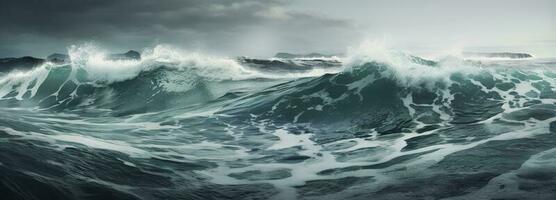 Spectacular abstract scene of an ocean tidal wave digital art 3d illustration, generate ai photo