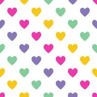 Retro hippie seamless pattern. 70s vintage groovy colorful hearts. Y2k, 1970 good vibes, trippy. Background, digital paper. Vector nostalgia illustration.