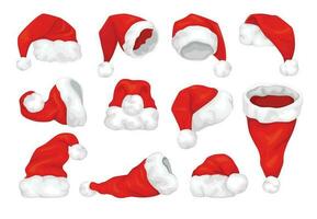 Traditional Santa Claus hat set. Icons of different types of hats for Christmas. vector