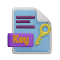 key file 3d render cute icon illustration folder file format png