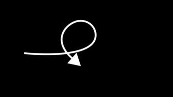 Looping animation of a curved moving white arrow pointing to the right on a black background. arrow symbol video