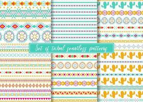 Set of six ethnic seamless patterns. Aztec geometric backgrounds. Stylish navajo design. Modern handmade abstract wallpaper Vector illustration. Native american traditional design Folk geometric print