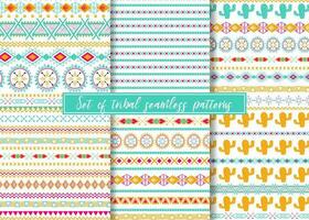 Set of six ethnic seamless patterns. Aztec geometric backgrounds. Stylish navajo design. Modern handmade abstract wallpaper Vector illustration. Native american traditional design Folk geometric print