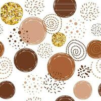 Abstract seamless vector brown coffee pattern with hand drawn round elements. Sketched caramel golden vintage design Background for greetings invitations wrapping paper textile web design on the white