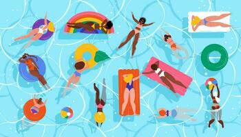 Women swimming in sea ocean vector illustration