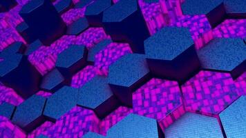 geanimeerd blauw en roze 3d in beweging hexagonaal gevormd patroon achtergrond video