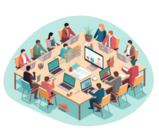 A group of professionals working together at a table or using digital collaboration and communication tools to efficiently manage project . png