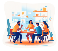 Group of people in office discussing plan, graphic illustration, UI illustration, GUI . png