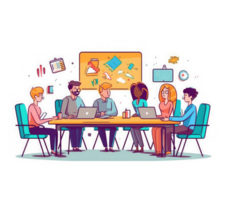 A group of professionals working together at a table or using digital collaboration and communication tools to efficiently manage project . png