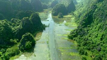 Aerial view 4k video by Drone at Tam Coc, ninh Binh, Vietnam