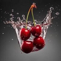 Fresh cherry and splash drop water photo