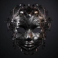 carnaval metal hembra máscara en oscuro ai generado foto