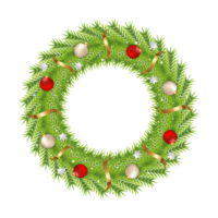 éléments de décoration de porte de noël avec une luxueuse couronne verte avec la boule de couleur rouge et blanche. Conception de couronne 3D avec flocon de neige et ruban. conception de couronne 3d réaliste avec calligraphie. png