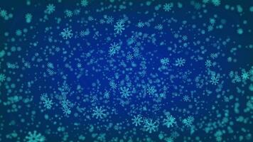 många blå snöflingor faller ner på en mörk blå bakgrund video