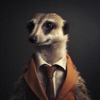 suricata vestido en un formal negocio traje ai generado foto