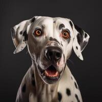 Portrait of dalmatian dog with surprised face photo