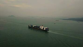 Aerial View drone 4k footage Of Ocean Container Ship in Hong Kong. video