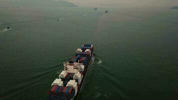 Aerial View drone 4k footage Of Ocean Container Ship in Hong Kong. video