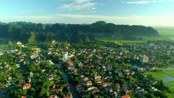 Aerial view 4k video by Drone at Tam Coc, ninh Binh, Vietnam