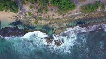 Aerial top View drone 4k footage Of Koggala Beach, Waves And Ocean, Sri Lanka. video