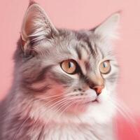 Closeup cute little cat on pink pastel background photo