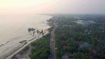 Aerial View drone 4k footage Of Koggala Beach, Waves And Ocean, Sri Lanka. video