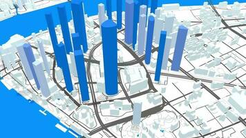 3d model Shanghai map zoom background loop. Spinning around China city air footage. Seamless panorama rotating over downtown backdrop. video