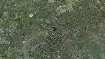 Satellit Shanghai Innenstadt Zoomen Karte Hintergrund Schleife. Spinnen um China Stadt Luft Filmaufnahme. nahtlos Panorama rotierend Über Innenstadt Hintergrund. video