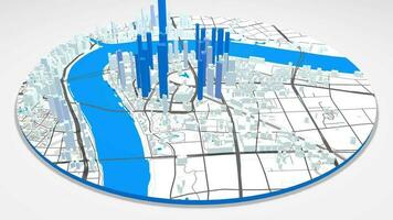 3d model Shanghai map background loop. Spinning around China city air footage. Seamless panorama rotating over downtown backdrop. video