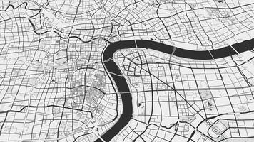 Black and white Shanghai map background loop. Spinning around China city air footage. Seamless panorama rotating over downtown backdrop. video