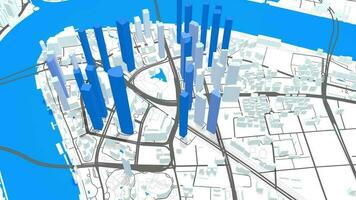 3d model Shanghai map background loop. Spinning around China city air footage. Seamless panorama rotating over downtown backdrop. video