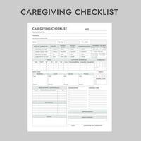 Caregiving Checklist Worksheet logbook template vector