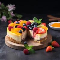 Fruta pedazo tarta de queso ai generado foto