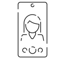 selfie vector línea icono. tomar un selfie foto. célula teléfono frente cámara y selfie palo. teléfono inteligente dispositivo símbolo ilustración.