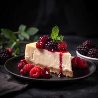 Creamy cheesecake with red berries photo