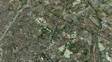 satellitare tianjin carta geografica sfondo ciclo continuo. Filatura in giro Cina città aria filmato. senza soluzione di continuità panorama rotante al di sopra di centro sfondo. video