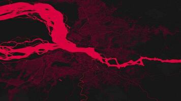 Black pink Kinshasa map background loop. Spinning around DR Congo city air footage. Seamless panorama rotating over downtown backdrop. video