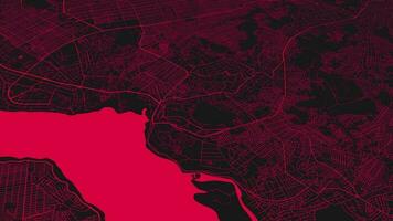 Black pink Kinshasa map background loop. Spinning around DR Congo city air footage. Seamless panorama rotating over downtown backdrop. video