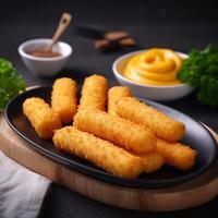 Deep fried golden cheese sticks snacks photo